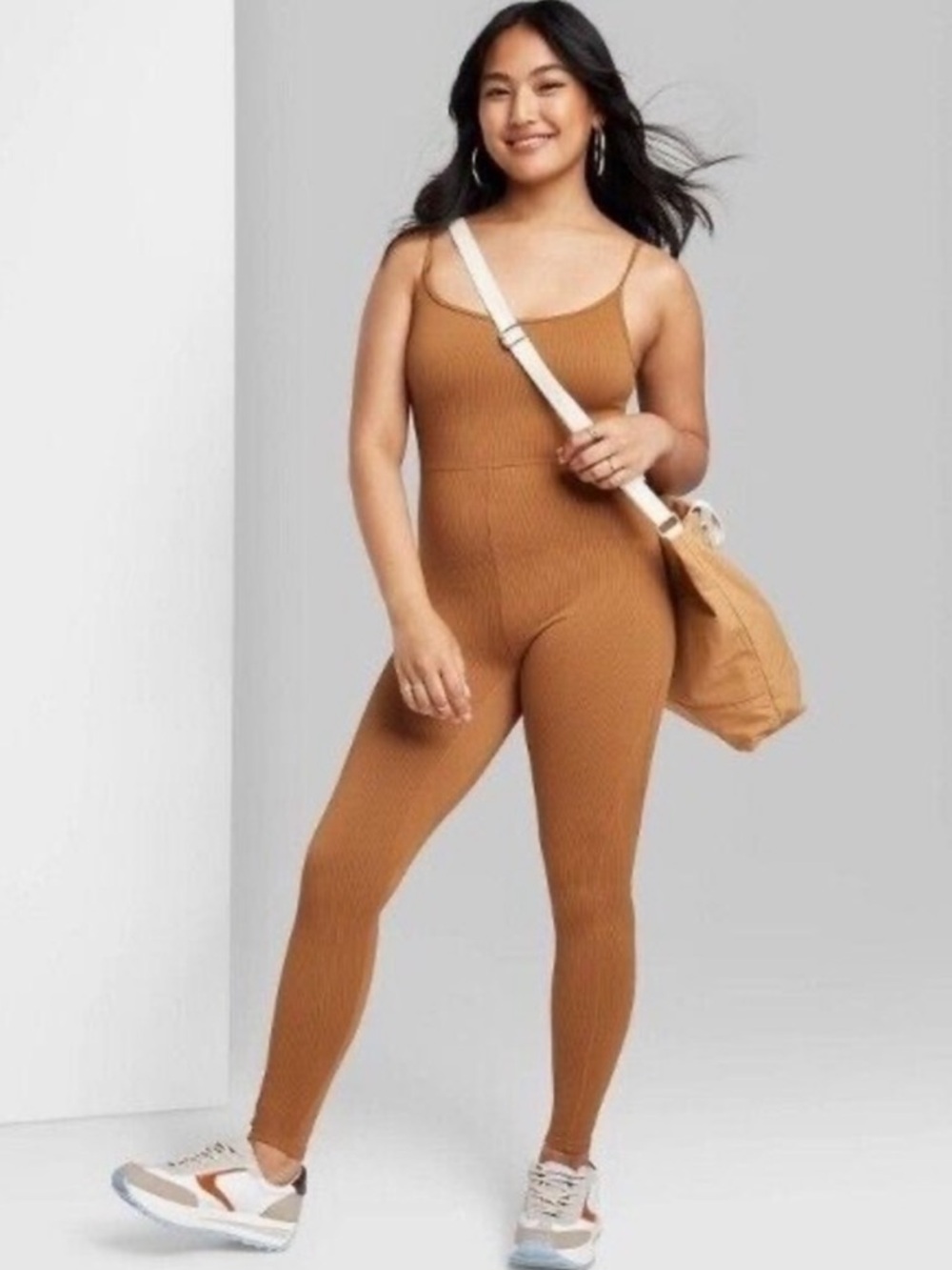 wild fable Ribbed Camel-Tan Jumpsuit